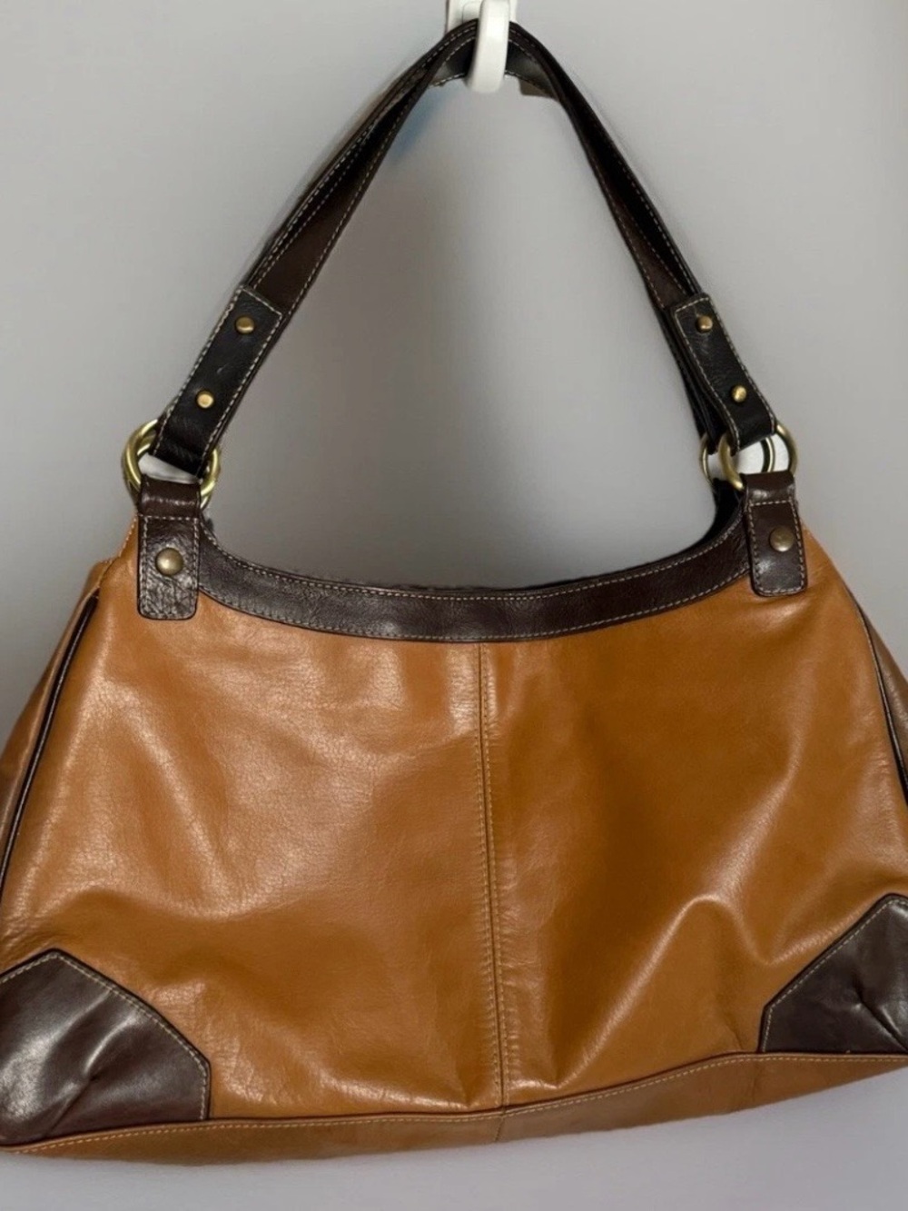 Franco Sarto Leather Handbag Cocoa & Caramel-Thick Leather, Medium Size, EUC